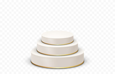 Vector white pedestal png. Pedestal with golden line on isolated transparent background. Podium for advertising, podium for products. PNG.