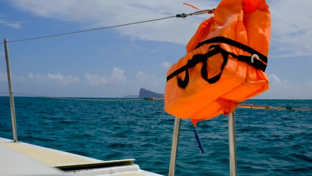 View of the safe jacket on the catamaran board