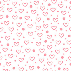 romantic seamless pattern with pink hearts and dots isolated on a white background. cute abstract print for fabric, wallpaper, postcards, wrapping paper, valentine's day design
