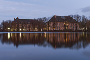 Fototapeta na wymiar Parliament of the grand duchy oldenburg in front of the dobben pond