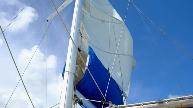 Sails on the catamaran in indian ocean