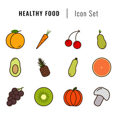 Color set of 12 healthy food line icons