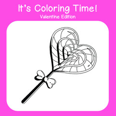 Valentine edition coloring worksheet. Educational printable coloring worksheet. Coloring game for preschool children. Black and white vector illustration. Motor skills education.