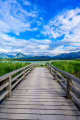 Fototapeta na wymiar Lake Hopfensee near Fuessen - View of Allgaeu Alps, Bavaria, Germany - paradise travel destination