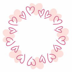 Romantic pattern with heart frame. Vector isolated illustration. Perfect for card decoration, banner, invitation, poster.