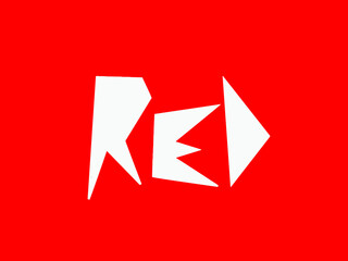 RED word mark logo text. Geometric, modern uppercase lettering.Typography concept. Bold, playful, creative initials isolated on bright background.