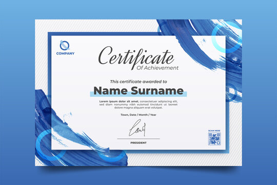 Certificate with The Blue Abstract Artful Brush Strokes