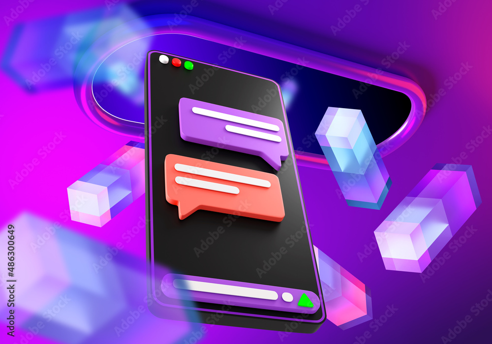 Poster phone online correspondence. smartphone with message boxes. abstract notifications in phone. smartph