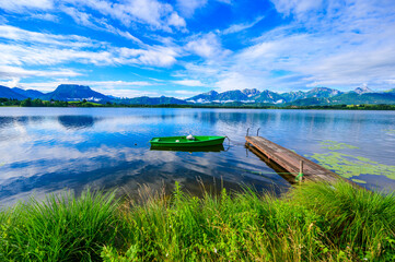 Lake Hopfensee near Fuessen - View of Allgaeu Alps, Bavaria, Germany - paradise travel destination