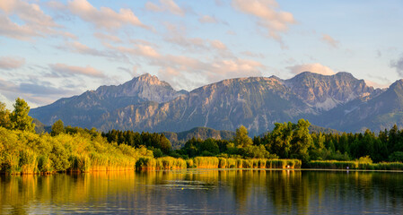 Lake Hopfensee near Fuessen - View of Allgaeu Alps, Bavaria, Germany - paradise travel destination