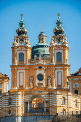 Melk Abbey, Austria. Beautiful baroque architecture in the Wachau Valley, Lower Austria. UNESCO...