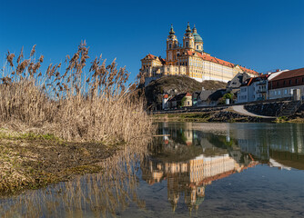 Fototapeta premium Melk Abbey, Austria. Beautiful baroque architecture in the Wachau Valley, Lower Austria. UNESCO World Heritage Site