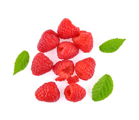 Top view of raspberry isolated on white background