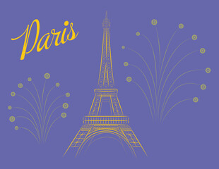 Fototapeta na wymiar Eiffel Tower. Paris. Sketch tower with colofrul (very peri) background. Vector illustration.