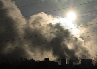 Fumes and pollution in factory chimneys