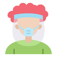 Face Shield with Personal Protective Equipment woman flat icon. Can be used for digital product, presentation, print design and more.