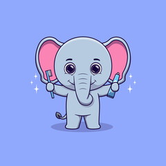 Cute Elephant holding toothbrush and toothpaste
