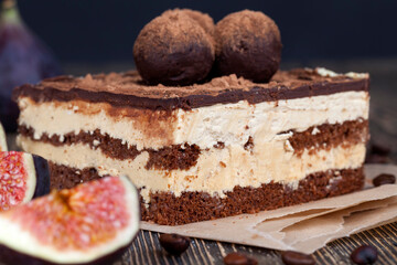 chocolate cake with buttercream , close up
