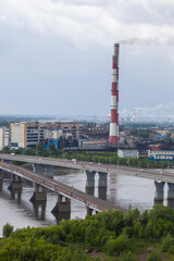 Kuznetsky bridge, kuzbassenergo and the river Tom. City of Kemerovo, Russia
