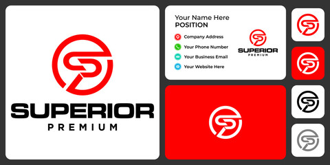 Letter S P monogram sport logo design with multiple displays.