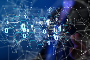 Neural network 3D illustration. Big data and cybersecurity