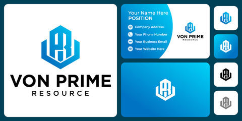 Letter V P R monogram business logo design with business card template.