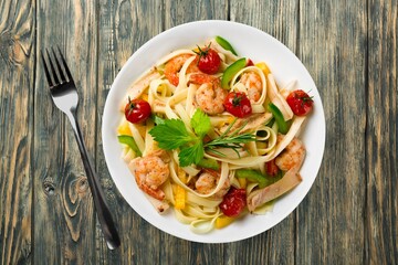Tasty Spicy Noodle With vegetables on the plate