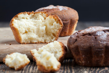 fresh cottage cheese cupcake on a wooden table