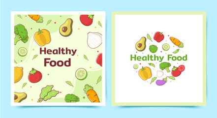 Cute vegetables cartoon isolated on green background. Illustration of vegetable organic and healthy food.