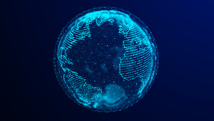 Virtual planet Earth with particles and lines. Network connection big data. Abstract technology background. 3D rendering.