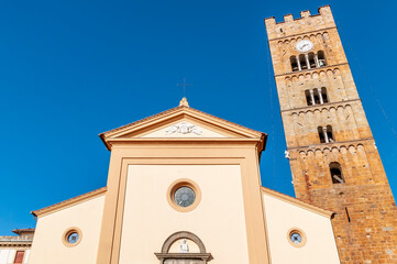 The modern facade and bell tower of the Church of San Jacopo Maggiore, Altopascio, Lucca, Italy