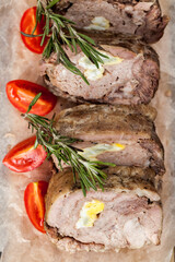 baked pork pork with eggs inside meat