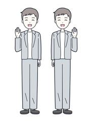 手をあげるビジネス系の男性イラスト素材