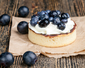 tartlet with chocolate and buttercream with blueberries