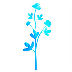 Fototapeta na wymiar watercolor blue flower silhouette ,on white background, vector