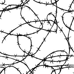 Seamless background from drawn tangled barbed wire - 486309086