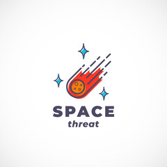 Space Threat Abstract Vector Sign, Symbol, Logo Template. Outline Extraterrestrial Meteor Comet Silhouette with Modern Typography. Science Fiction Fantastic Emblem Isolated