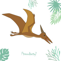 Vector illustration of the dinosaur Pterodactyl isolated on white background.