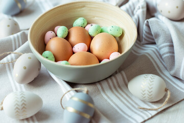 Tender happy easter of festive painted eggs