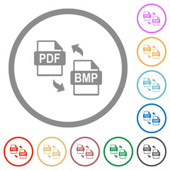 PDF BMP file conversion flat icons with outlines