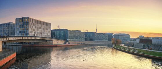 Modern Office Buildings along the Berlin River Spree - obrazy, fototapety, plakaty
