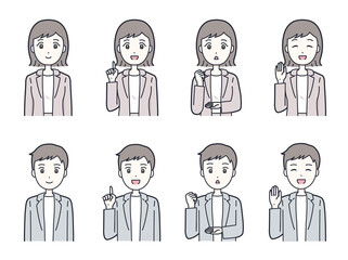 笑顔のビジネス系の男性と女性の上半身セットイラスト素材