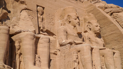Aswan, Egypt : Great Abu Simbel temple of Pharaoh Ramses II in southern Egypt in Nubia next to Lake...