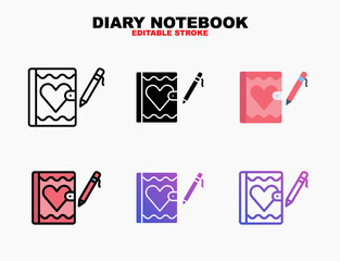 Diary Love icon set with different styles. Editable stroke and pixel perfect. Can be used for digital product, presentation, print design and more.