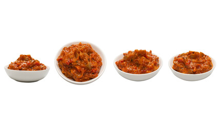 Vegetable stew in a bowl isolated on white background.