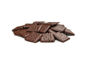 Dark chocolate candies isolated on white background.