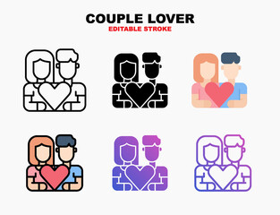 Lover Couple icon set with different styles. Editable stroke and pixel perfect. Can be used for digital product, presentation, print design and more.