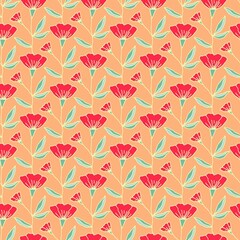 Floral seamless pattern with red flowers. Summer background of blooming flowers. Spring design for fabric, wallpaper or wrapping paper.
