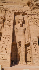 Aswan, Egypt : temple of Nefertari next to the temple of Abu Simbel temple of Pharaoh Ramses II in southern Egypt in Nubia next to Lake Nasser.