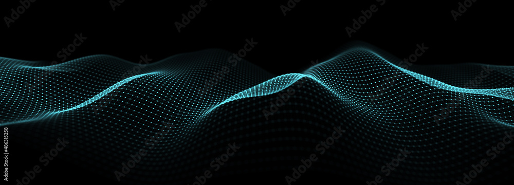 Poster abstract dynamic wave of particles and lines. big data. network or connection. digital background. 3